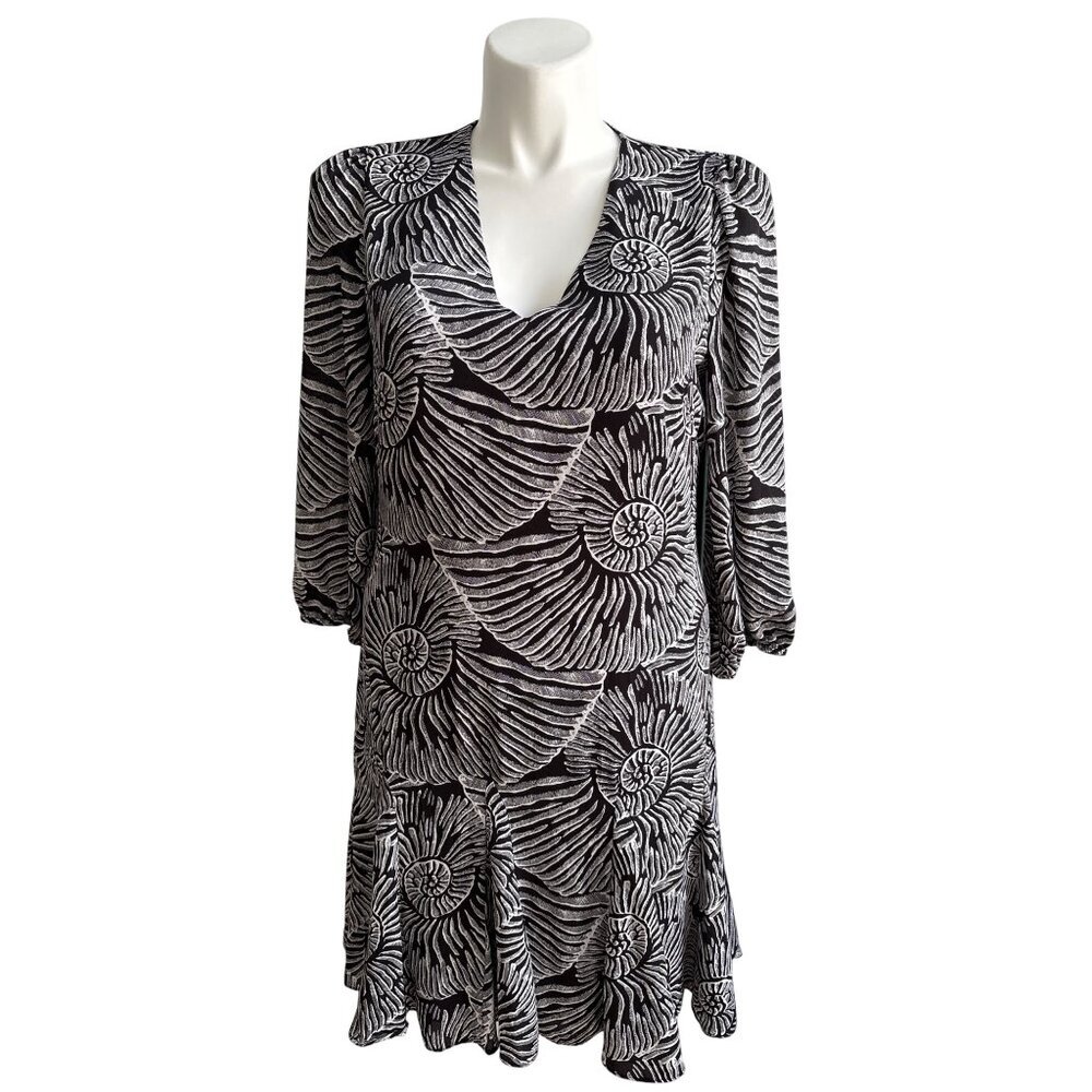 White House Black Market Fossil Pattern Godet Dress Black/White Women's Size 14